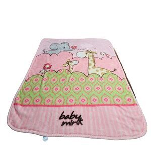 Vintage Baby Mink Pubk Baby Blanket With Elephant And Giraffe 51” X 39”